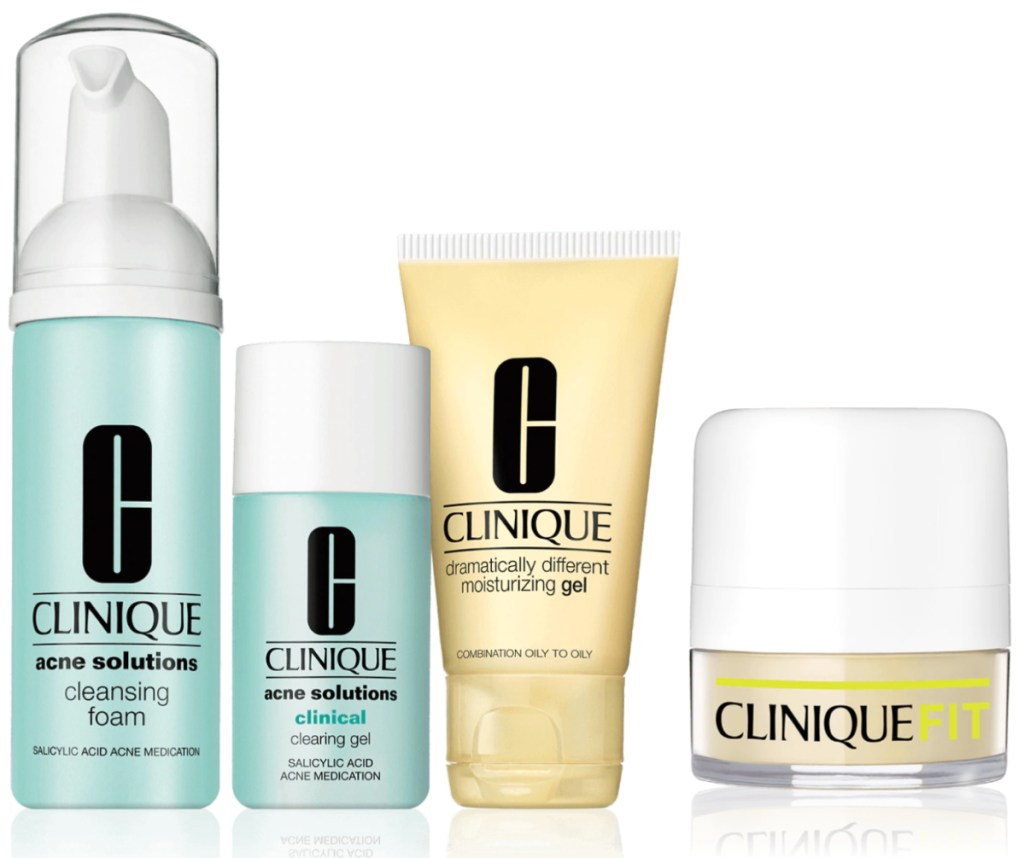 Clinique Acne Solutions kit with three pieces and and CliniqueFIT