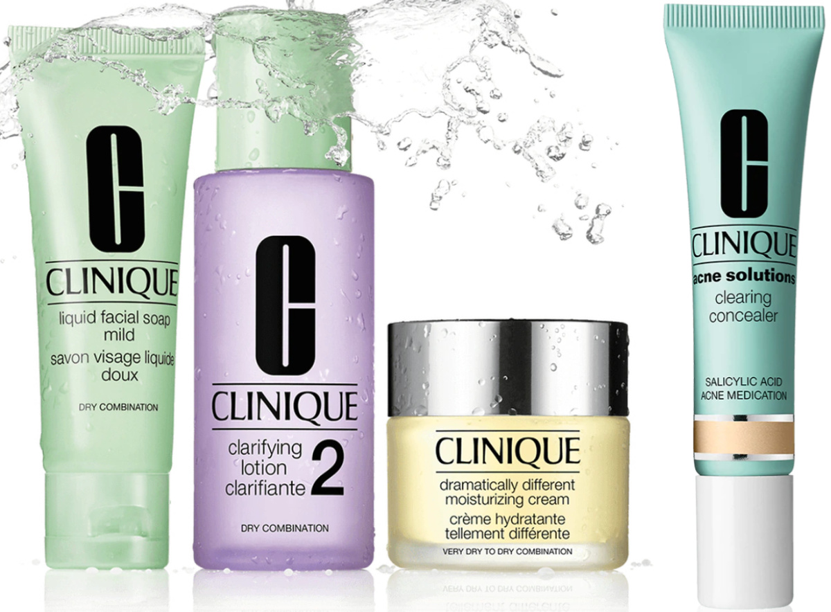 Clinique Type 2 3 piece set including cleanser, face wash and face cream plus acne concealer 