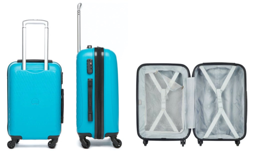 blue luggage set and open black luggage