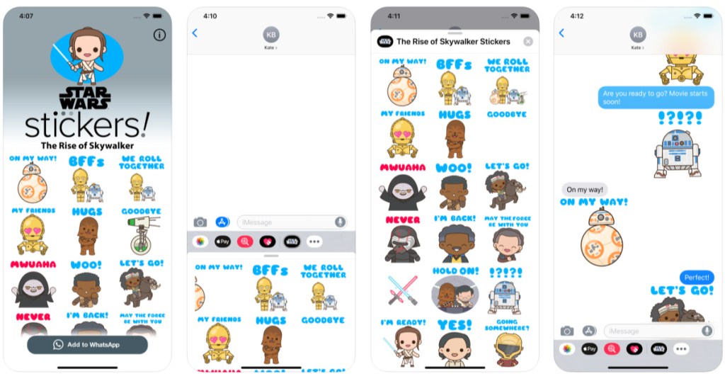 Screen shots of Disney The Rise of Skywalker Stickers