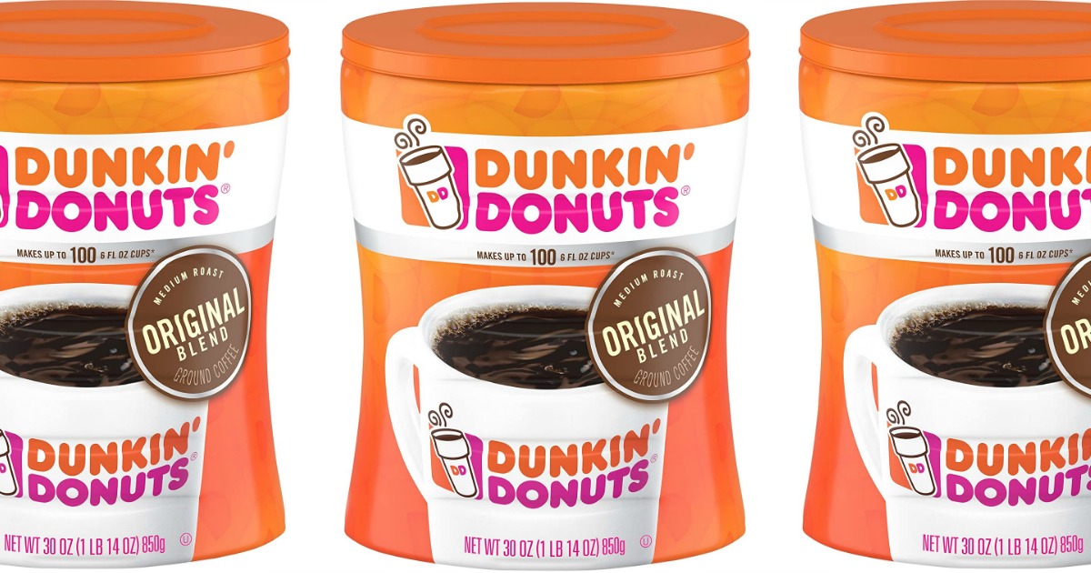 front view of dunkin' donuts coffee canisters