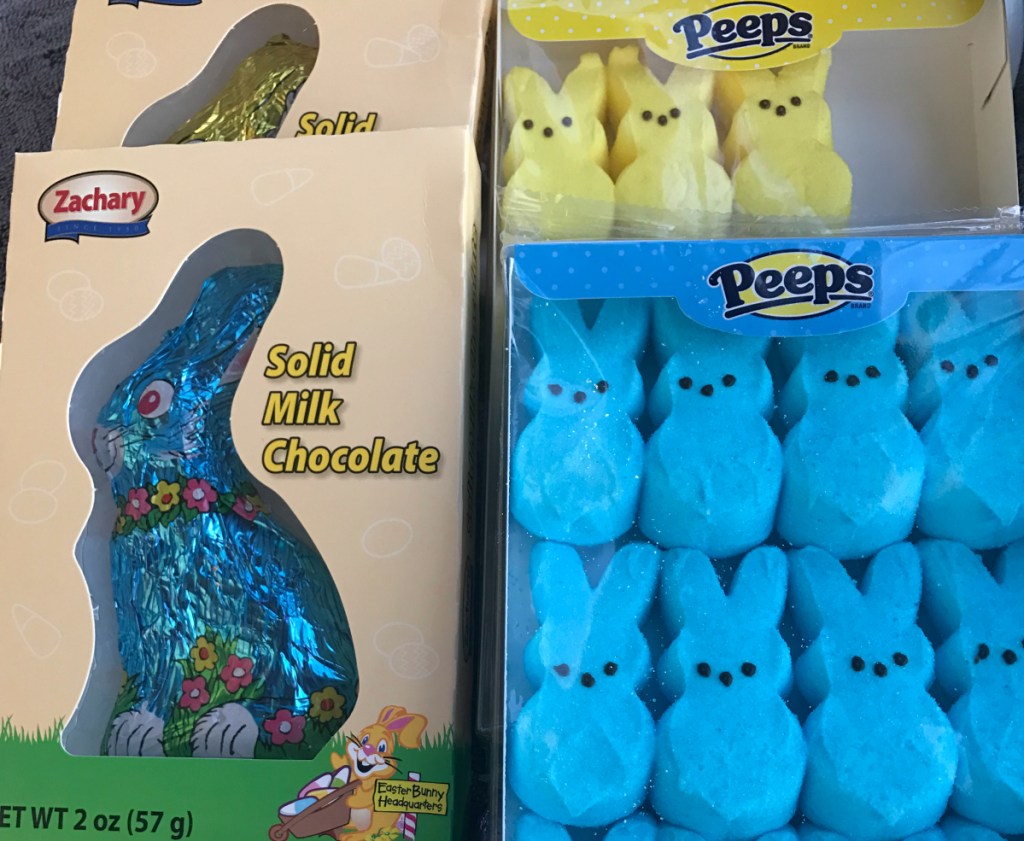 easter peeps and chocolate bunnies