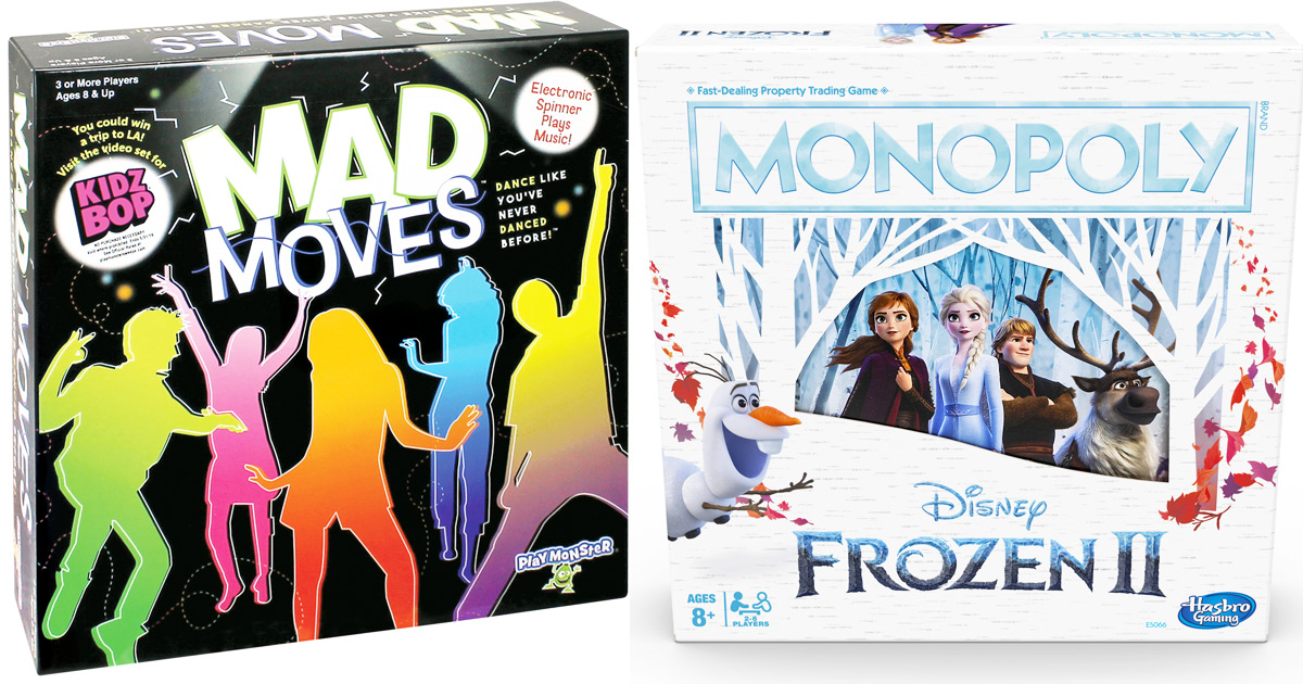 mad moves board game box and monopoly frozen 2 edition