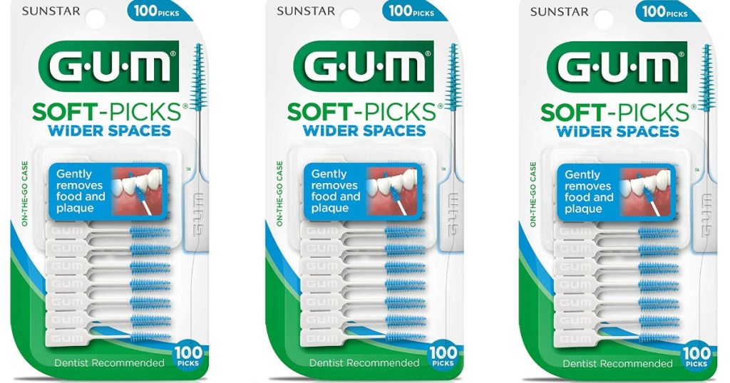three packages of GUM Soft Picks