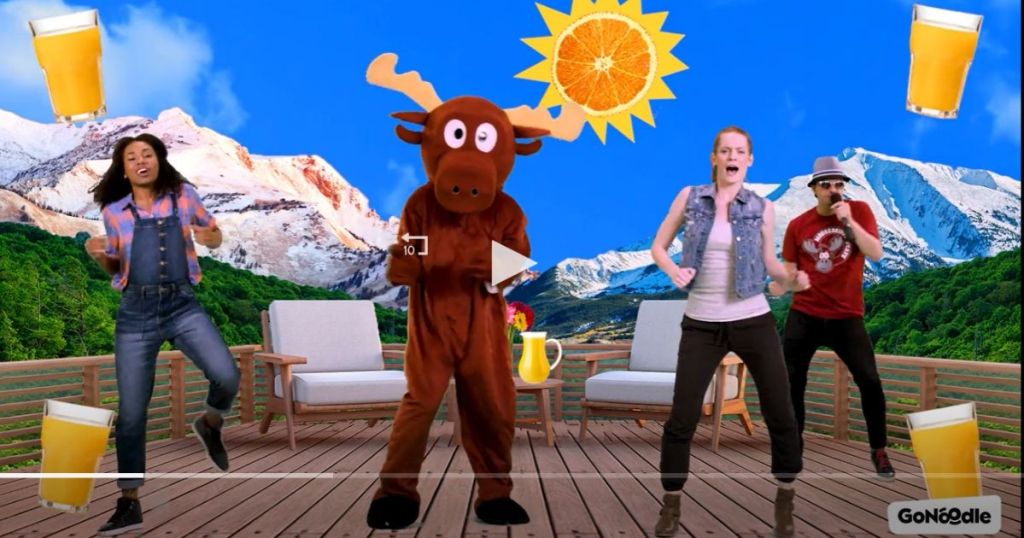 GoNoodle dance video with a moose paused