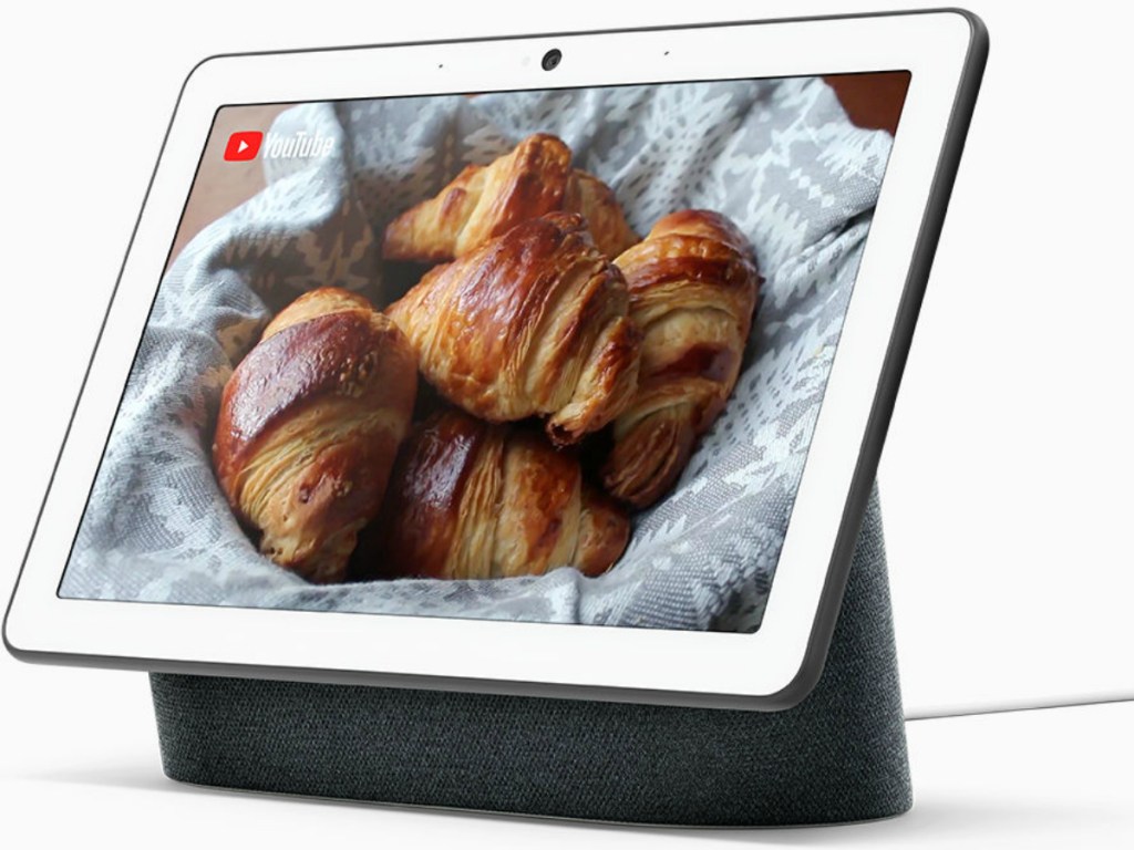 Google Nest Hub with video display of croissant on YouTube