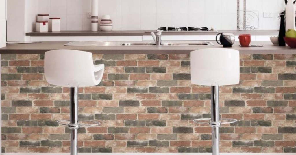 brick wallpaper in kitchen