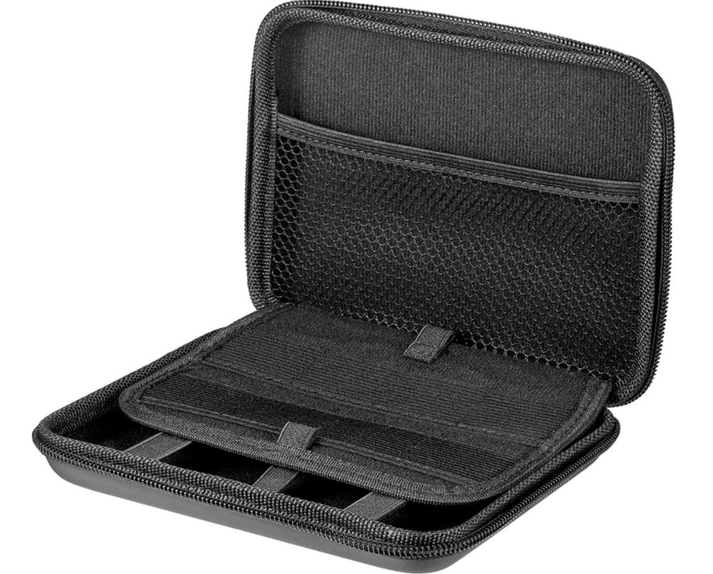 inside view of black canvas case for nintendo ds with mesh pockets