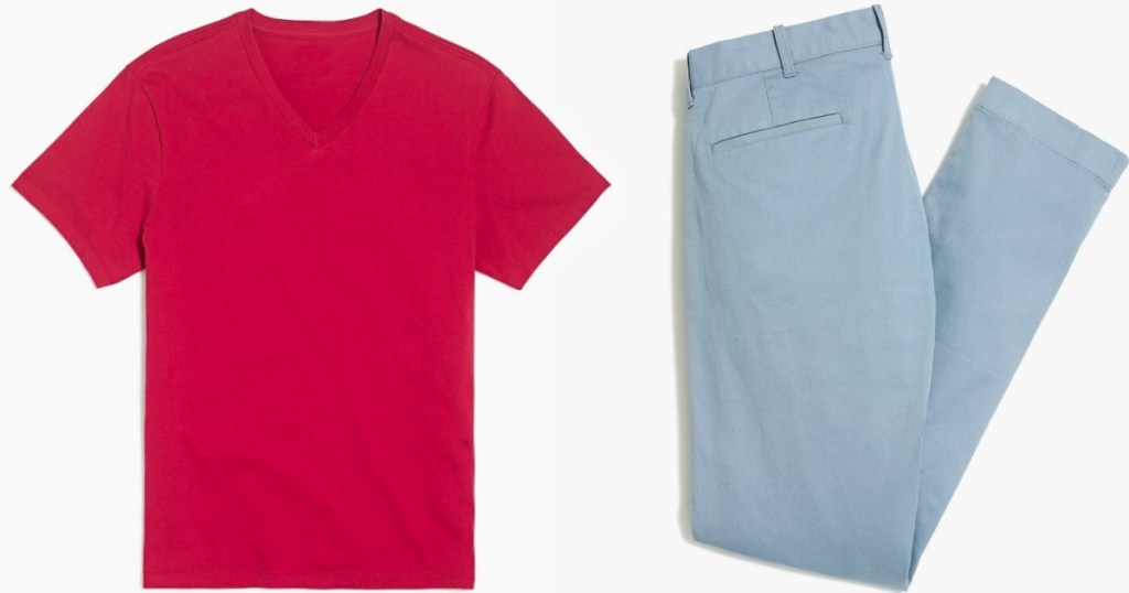 mens shirt next to folded pair of pants