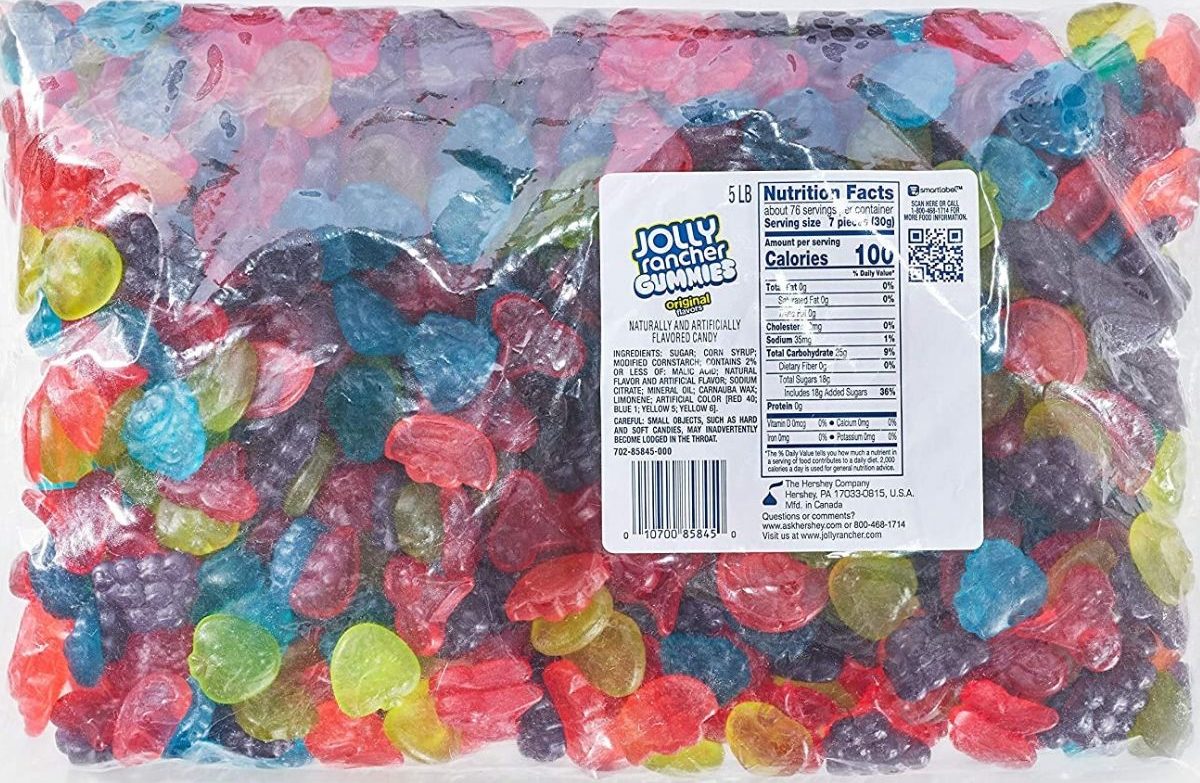 5 lb bag of fruit shaped gummy candy 