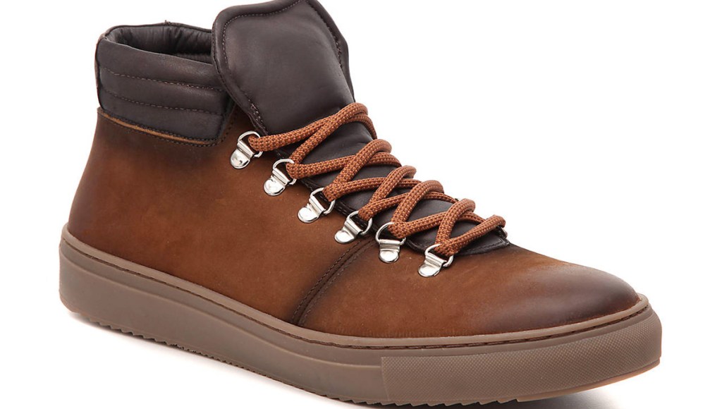 brown leather sneaker boots with darker brown around ankles