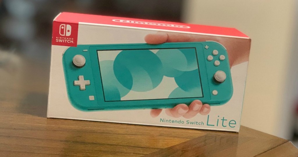 teal Nintendo switch in a box