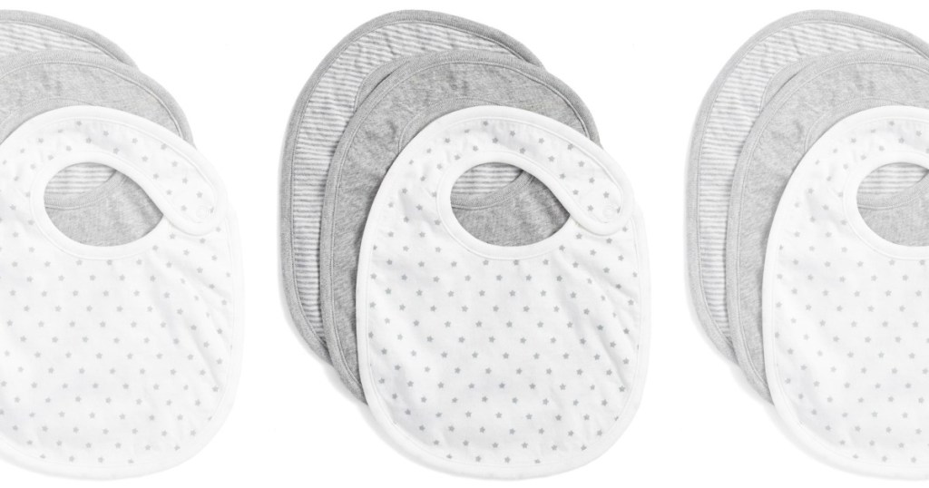 gray and white baby bibs
