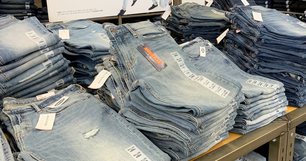 store display table full of mens jeans