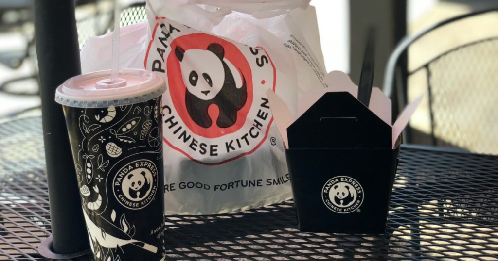 Panda Express drink and bag on table