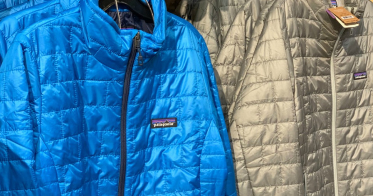 blue and sliver Patagonia jackets