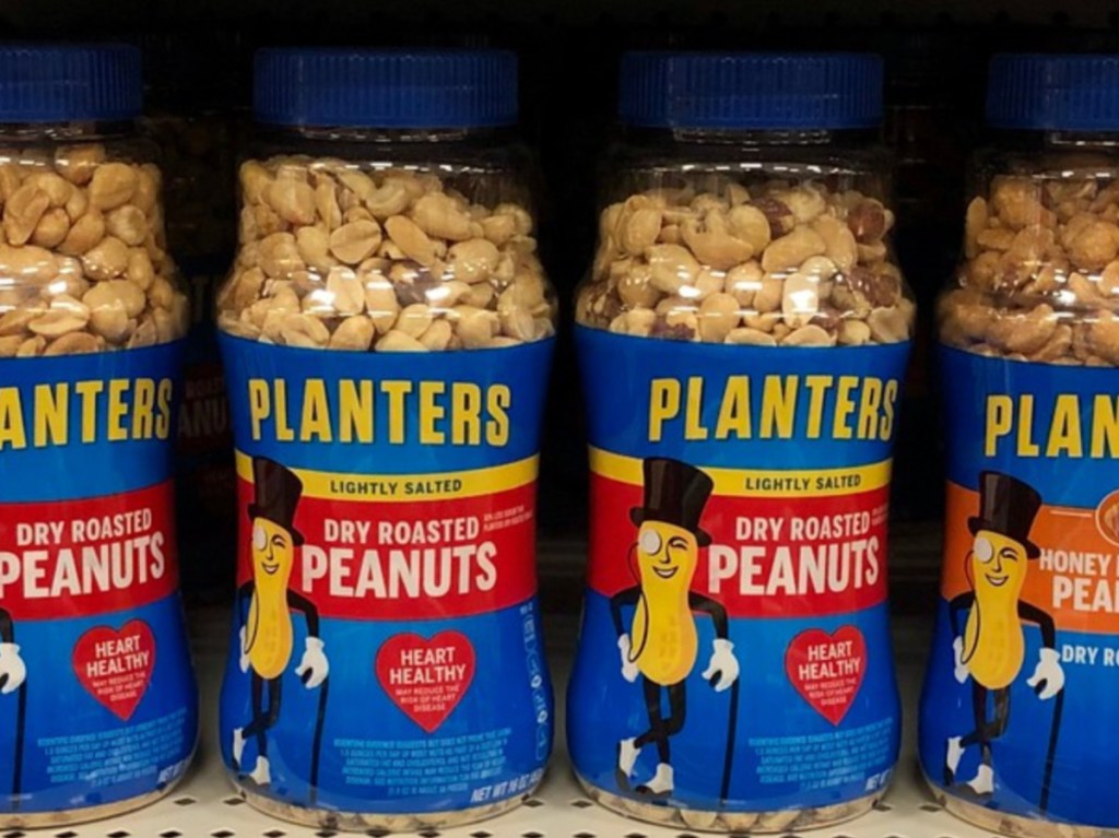 jars of peanuts on store shelf