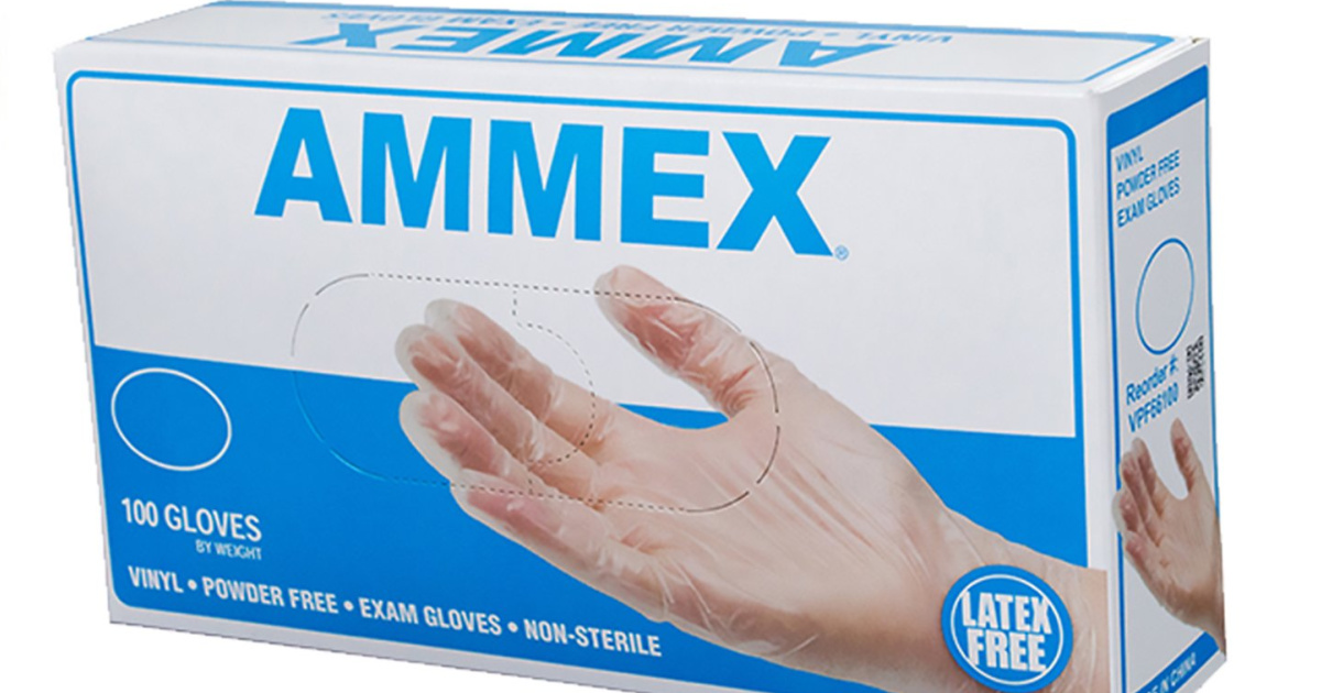 Ammex Powder-Free Clear Vinyl Gloves 100-Count Box