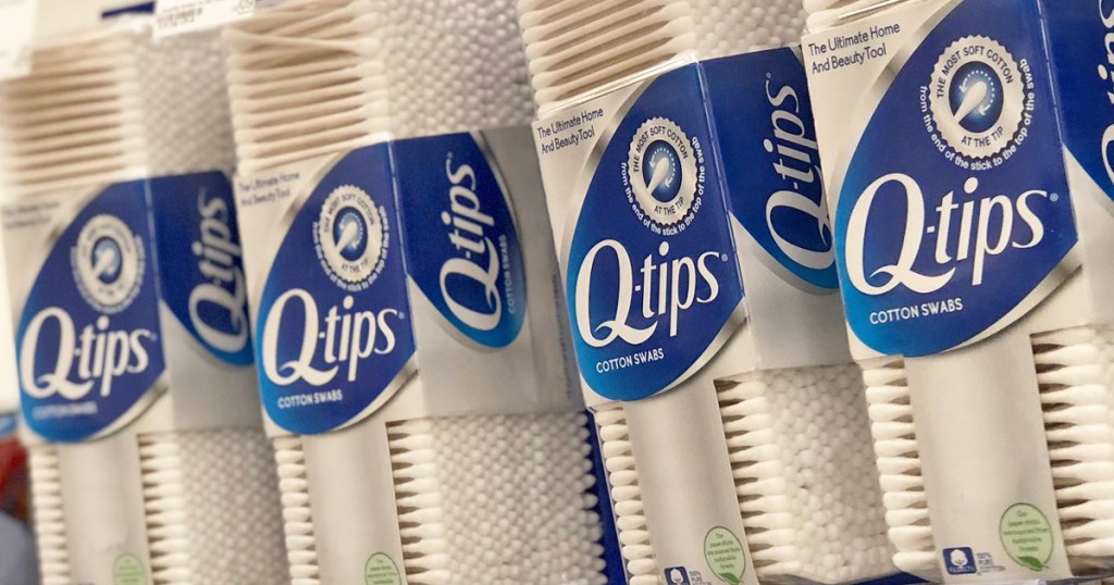 boxes of q-tips on store display shelf
