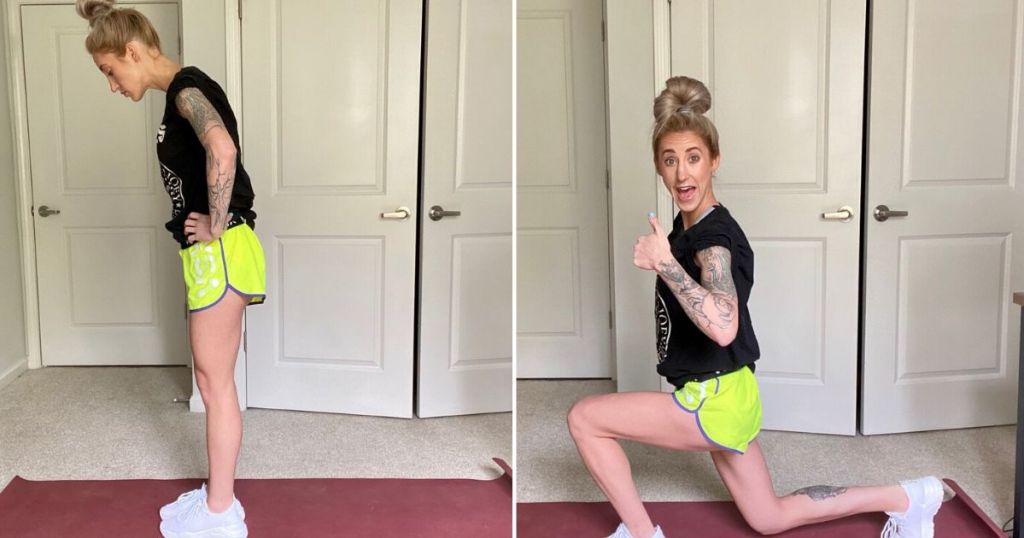 Woman doing a reverse lunge in steps