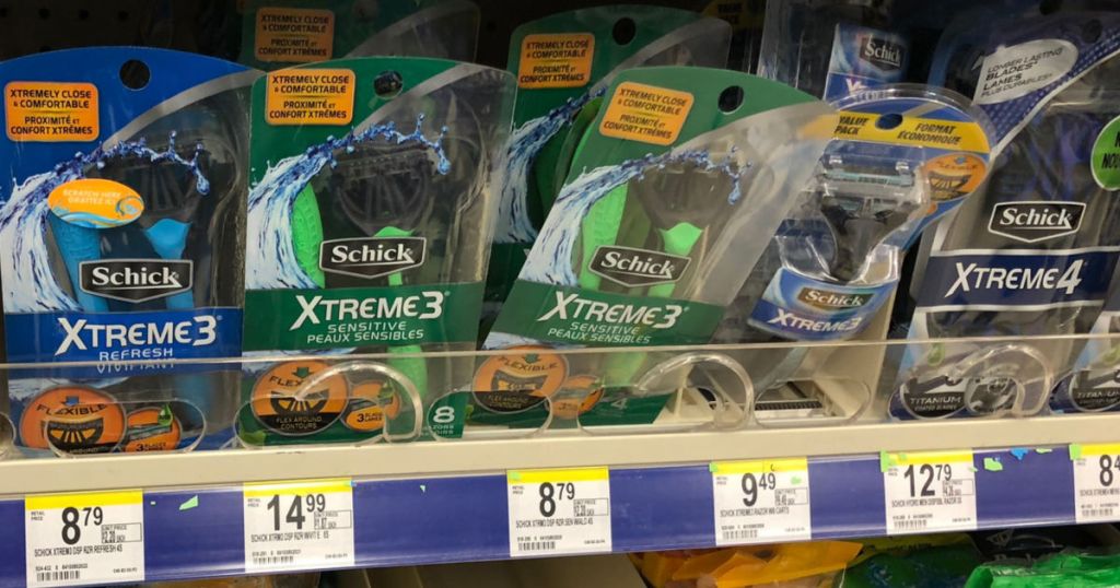 Schick Xtreme 3 Razors on shelfat Walgreens