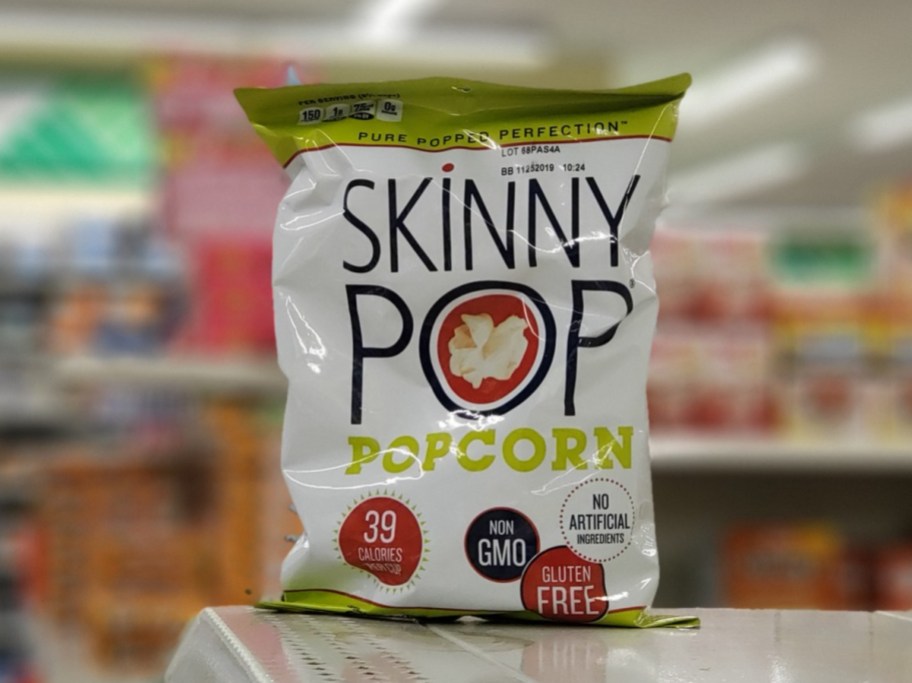 small bag of popcorn on store shelf