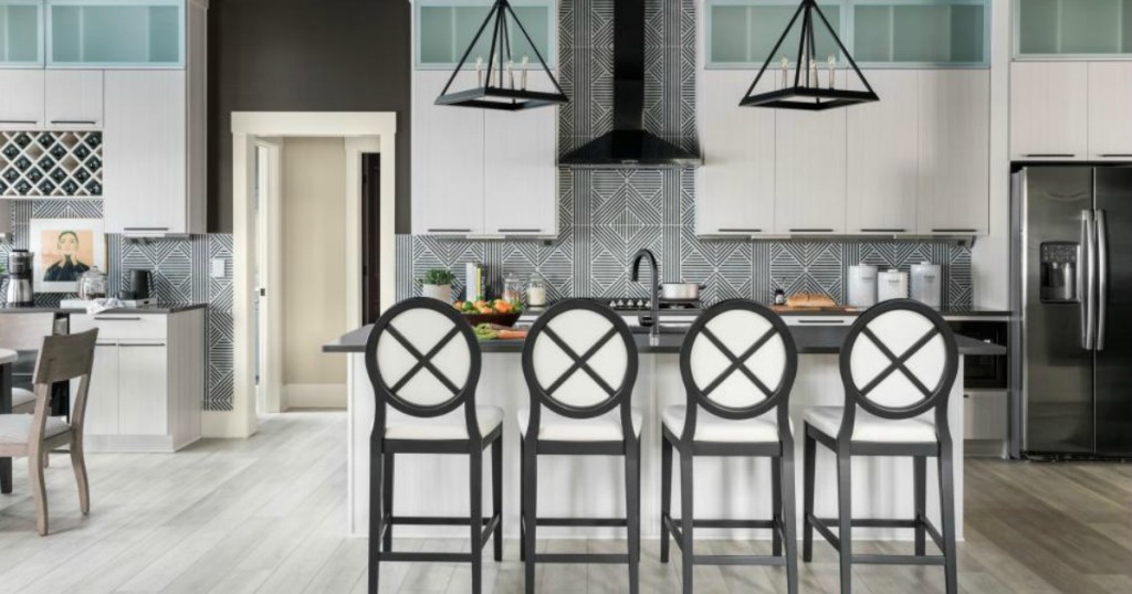 kitchen with 4 bar stools