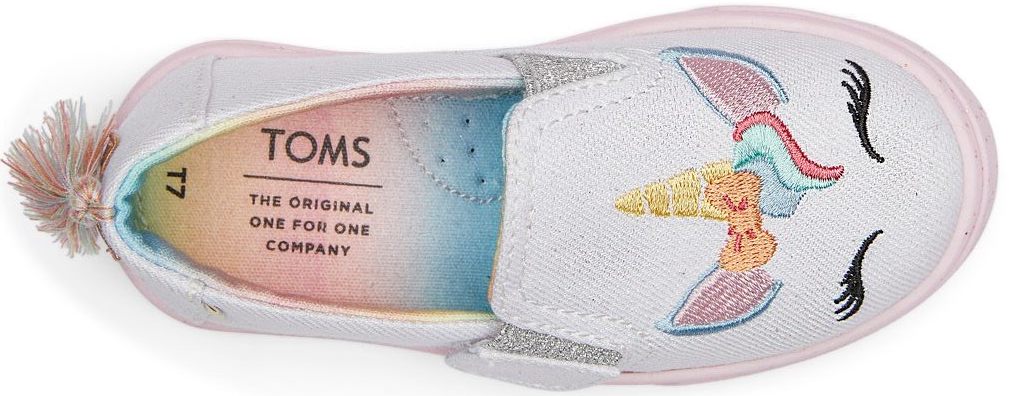 TOMS Shoe that has a unicorn face on it