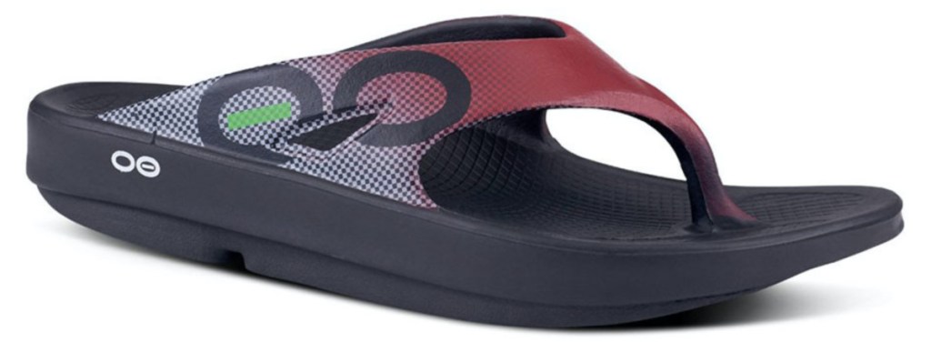 black, red, and green recovery sandal