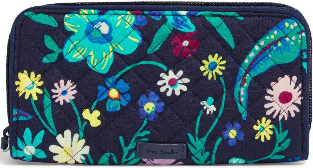 Floral print black wallet 