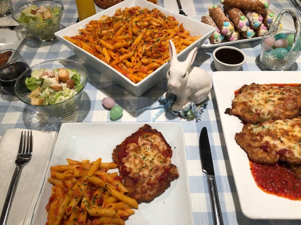 Italian food on table set for Easter