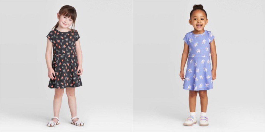 cat and jack toddler dresses on two girls side by side