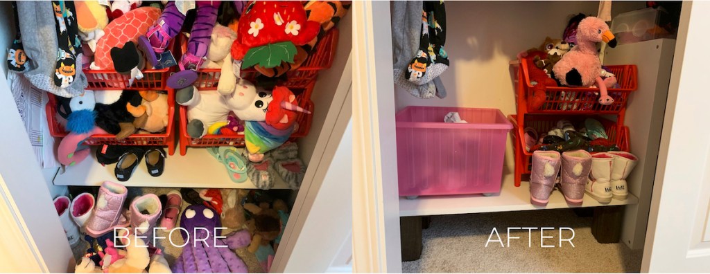 before and after of kids toy closet
