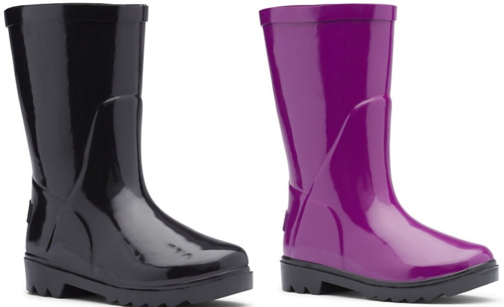 black and purple rain boots