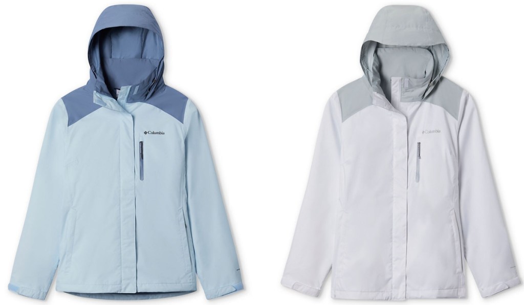 blue and white hooded columbia jackets
