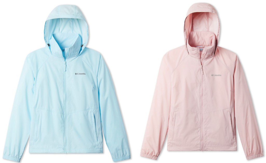 light blue and light pink columbia jackets