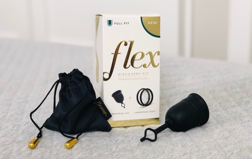 flex menstrual cup on bed