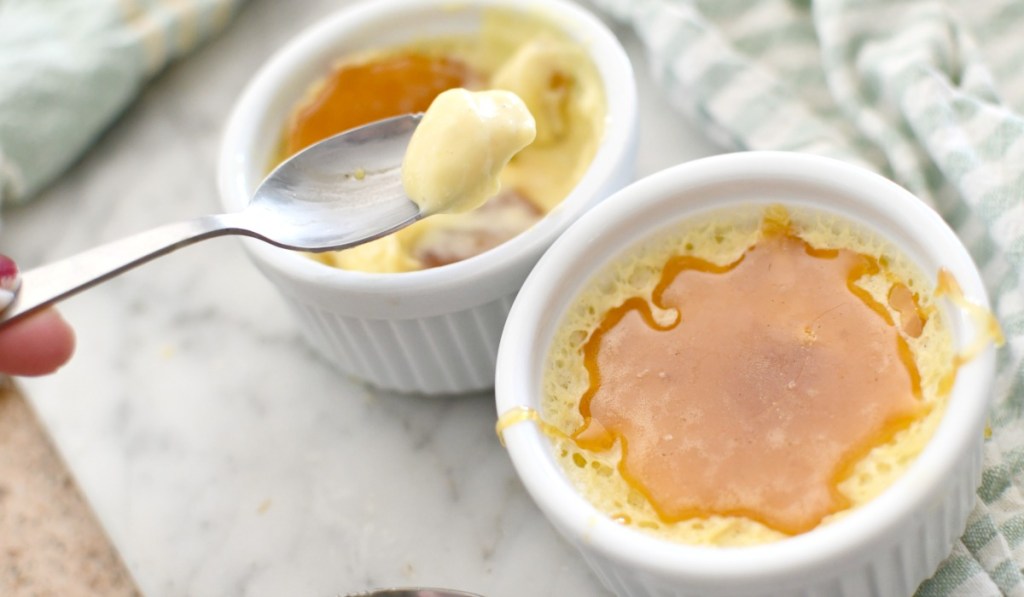 homemade creme brulee on a spoon