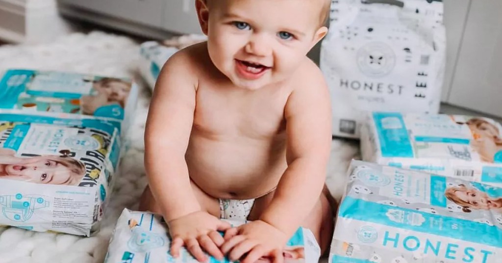 baby with honest company diapers