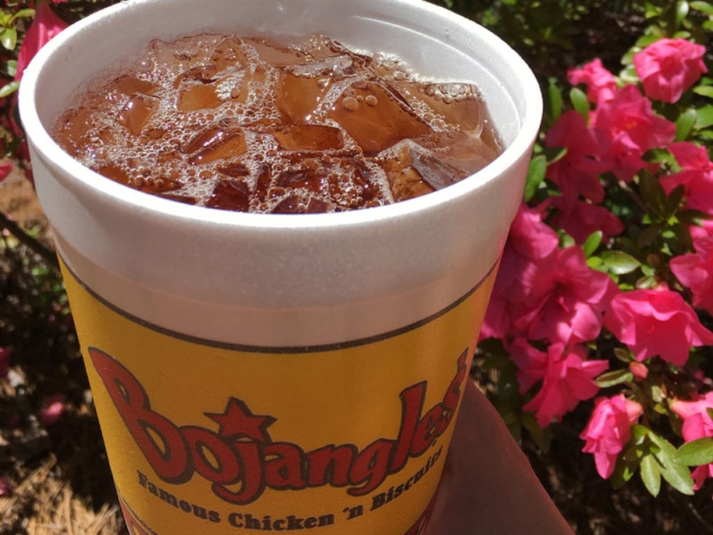 Bojangles Iced Tea in styrofoam cup