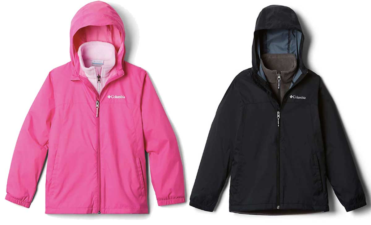 kids outwear jackets in pink and black stock images