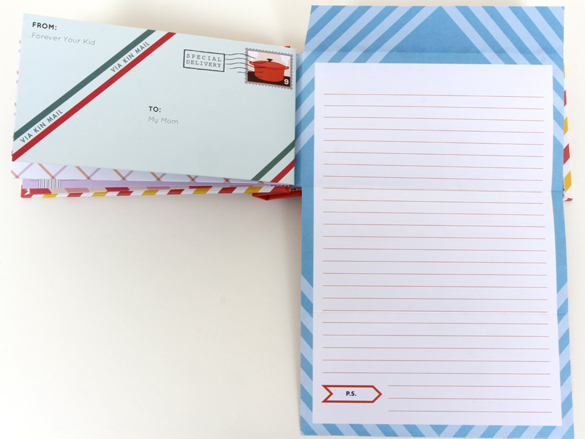 Letter book with sheet of blue paper