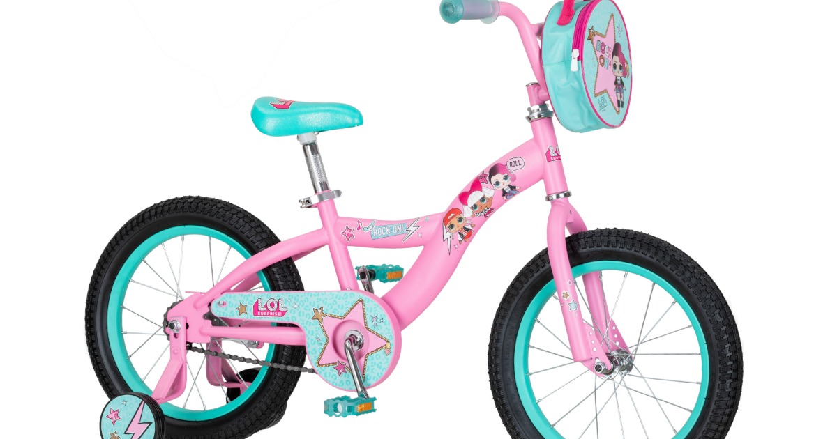 stock image of pink and blue kids bike