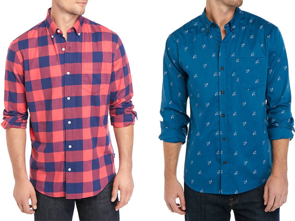 men wearing blue and red plaid shirt and blue shirt with pattern