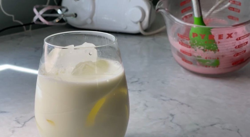milk in glass on counter