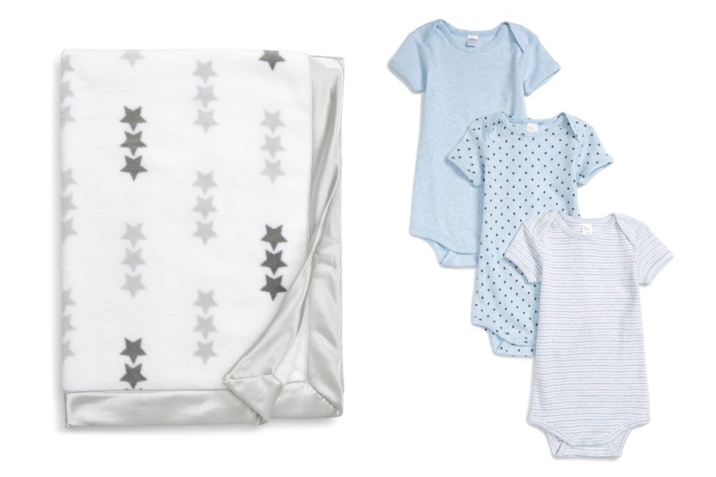 nordstrom baby blanket and bodysuits gray and white stars blanket and blu bodysuits