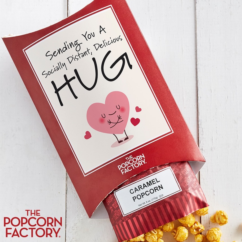 Popcorn Factory caramel popcorn cards with pop social distancing hug gift 