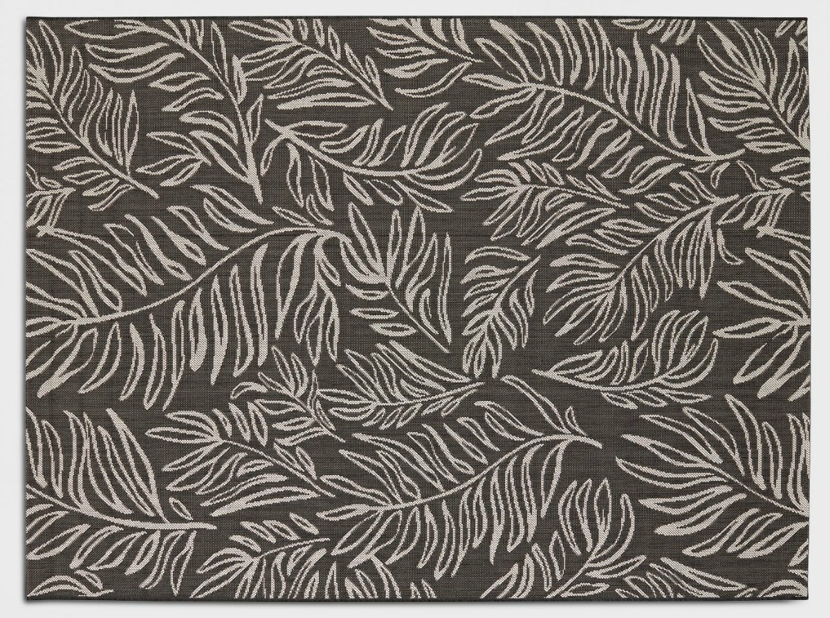 black and white leaf print rug