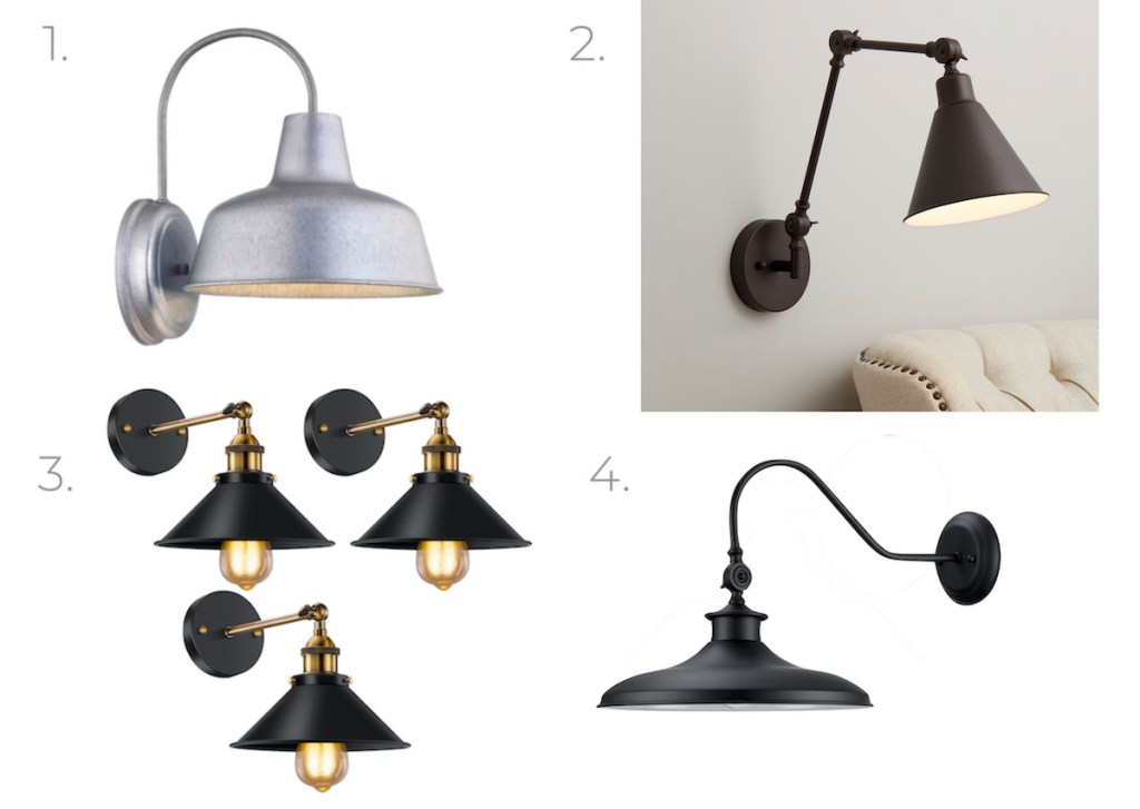 various styles of wall sconces numbers on white paper