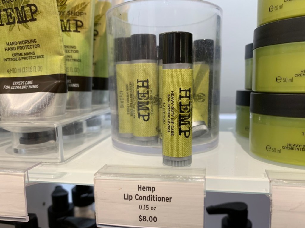 hemp lip conditioner on display at store